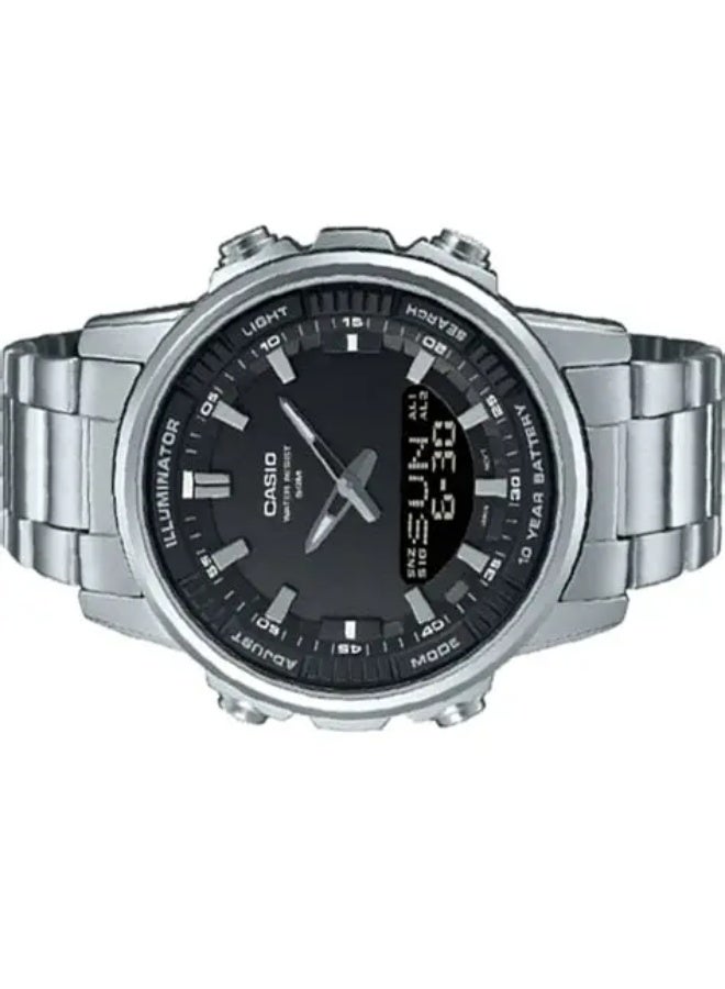 كاسيو ساعة كاسيو للرجال بأنالوج ورقمية بعرض توقيت عالمي AMW-880D-1AVDF، ميناء أسود، هيكل من الفولاذ المقاوم للصدأ - Image 3